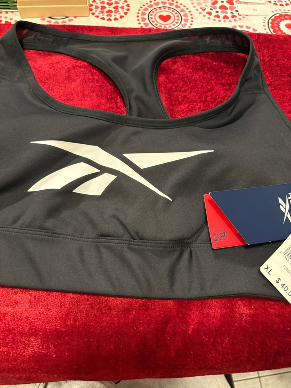 Reebok Black Racerback Sports Bra with White Logo new with tags xl fits smaller